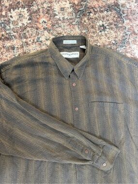 Vintage 90s Jhane Barnes Men’s XL Brown black/brown Striped Button-Up Pockets